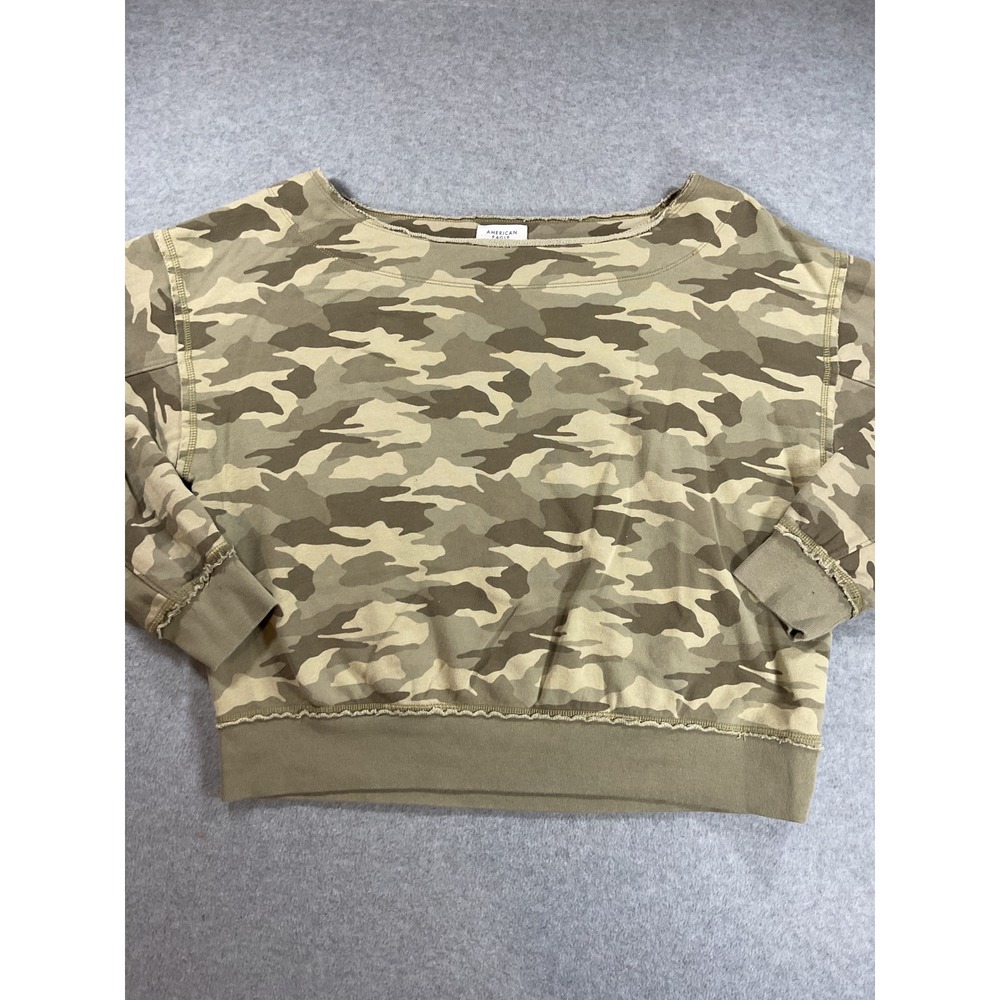 American Eagle Camo Boat Neck Sweatshirt Womens Medium Camouflage Cropped 2427